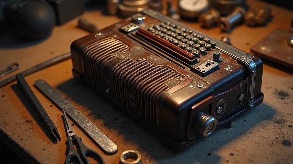 Vintage accordion on a workbench
