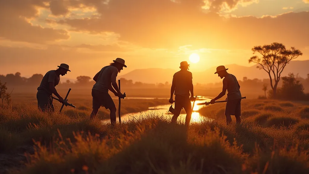 Ancient farmers working a field