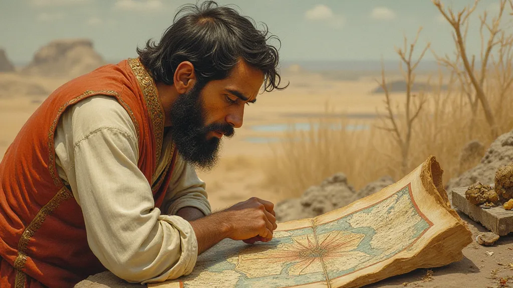 Detail of a Mughal painting showing a cartographer in distress