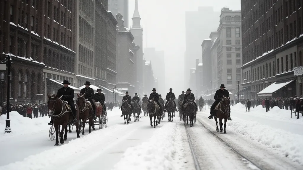 Snow-covered street in Chicago, 1905