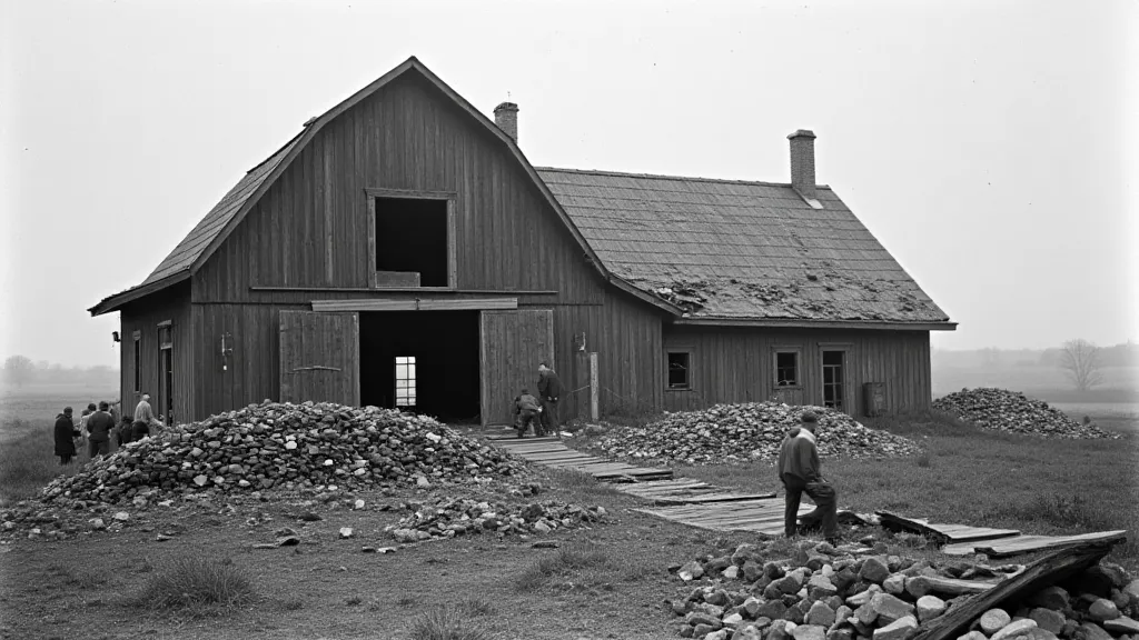 Damaged barn after a historic hailstorm