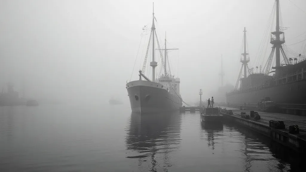 Ship navigating through thick fog