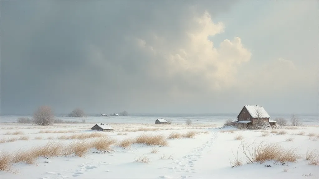 Snow-covered fields during the Little Ice Age, depicting harsh conditions for farmers.